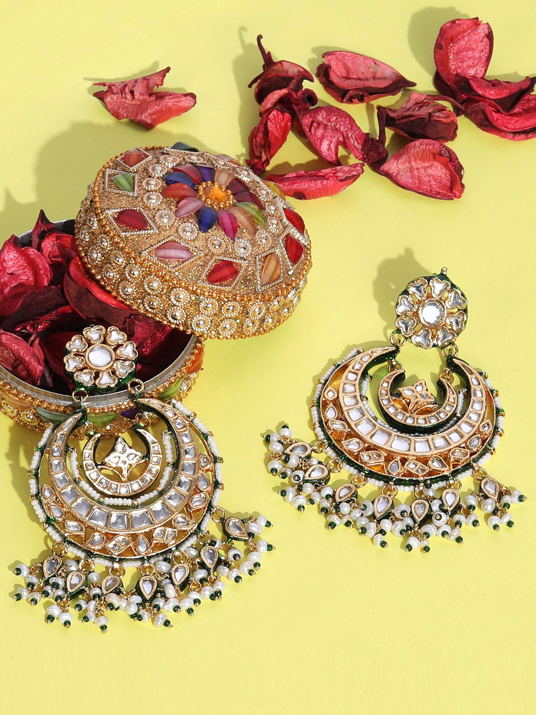 Gold-Plated Kundan Chandbali Earrings