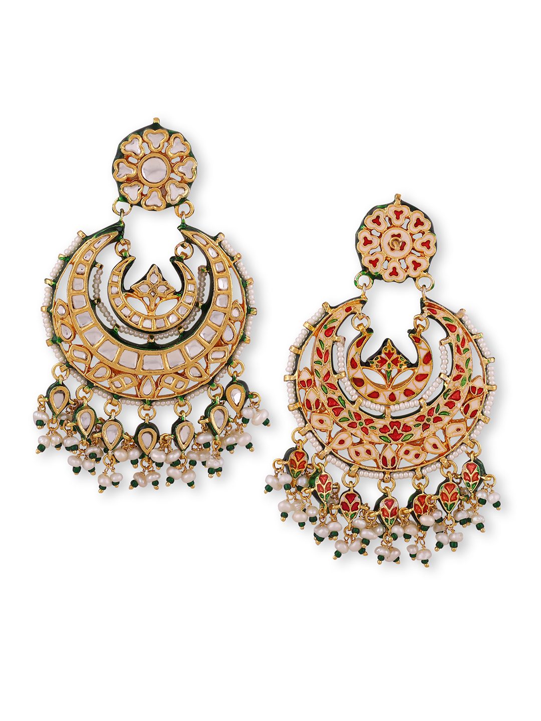 Gold-Plated Kundan Chandbali Earrings Set