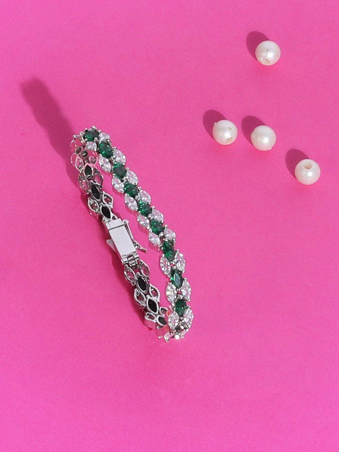 Sparkling Rhodium Plated American Diamond Bracelet - Auraa Trends