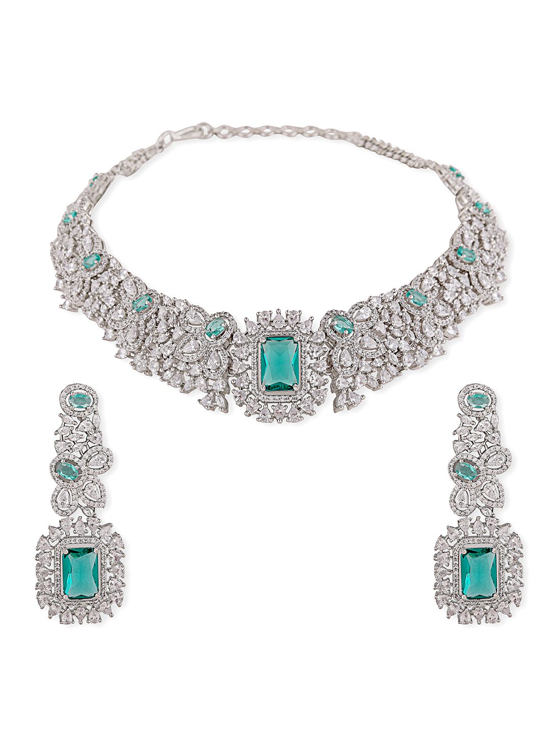 Sparkling Rhodium Plated Necklace Set