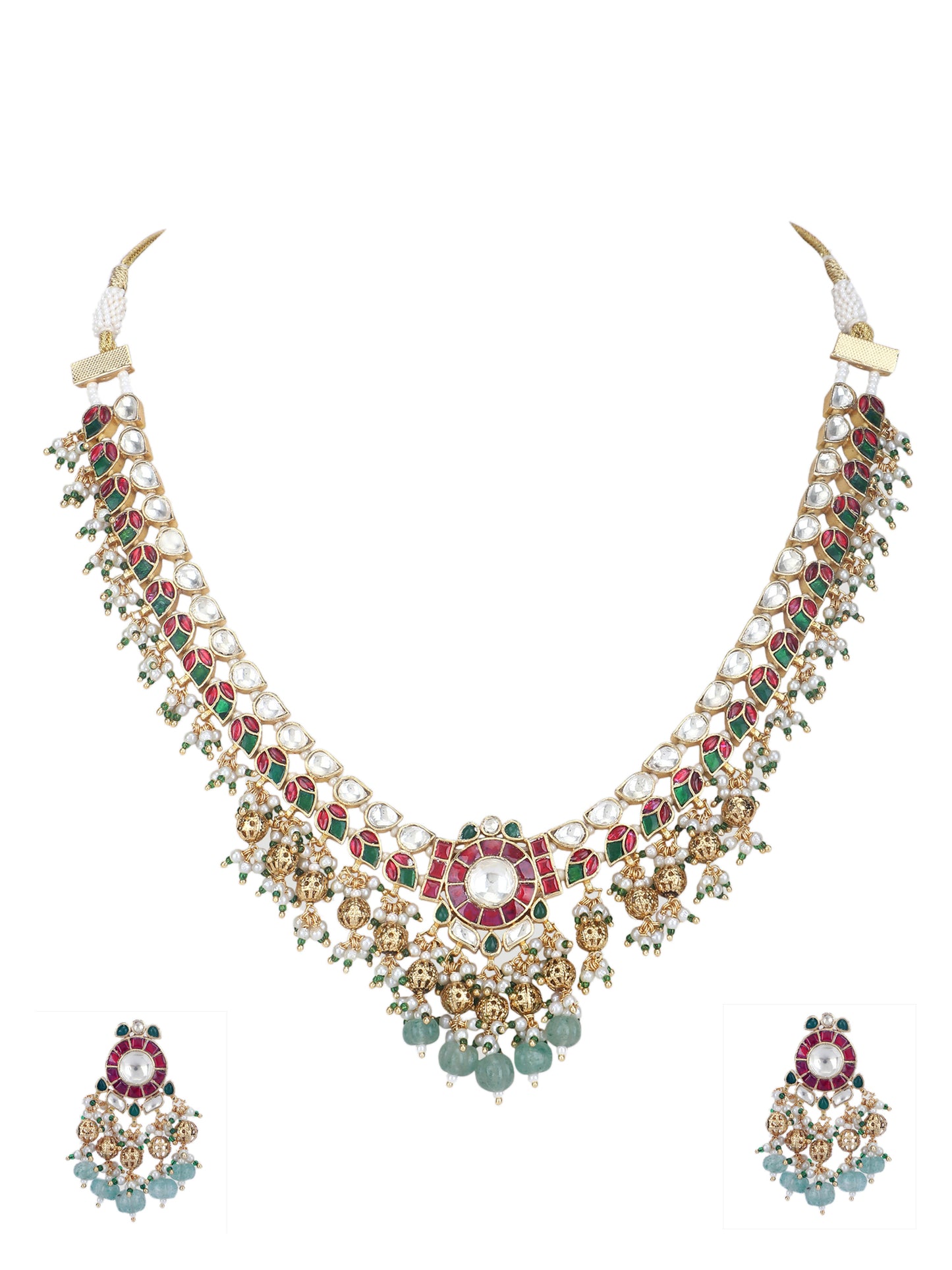 Red and Green Necklace Set For women -Auraa Trends