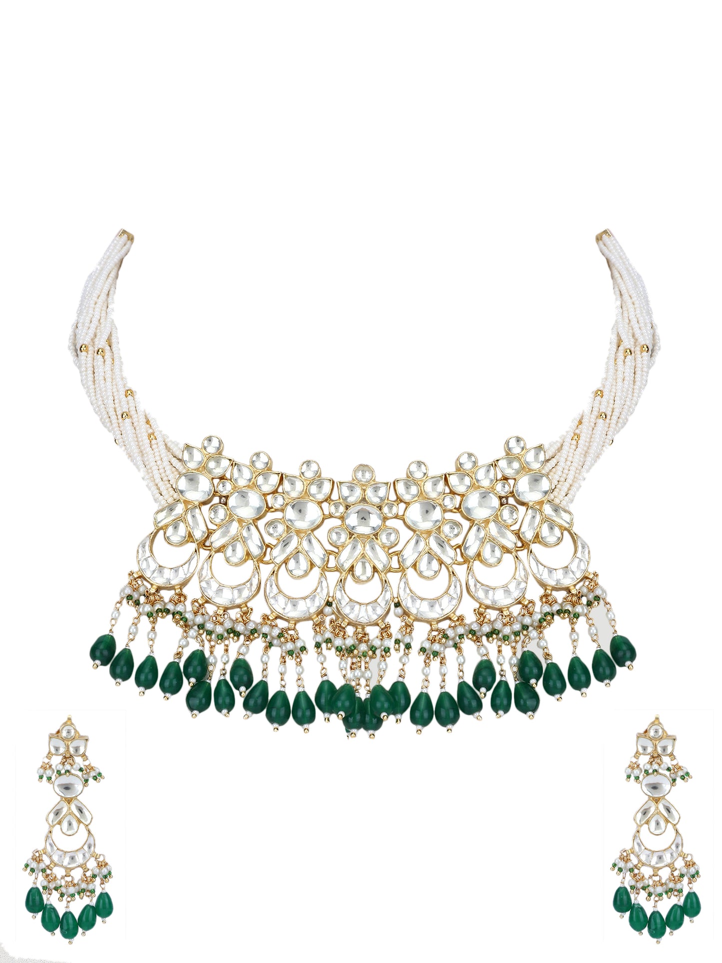 22KT gold Plated Kundan Classic Green Choker Necklace Set for women and Girls