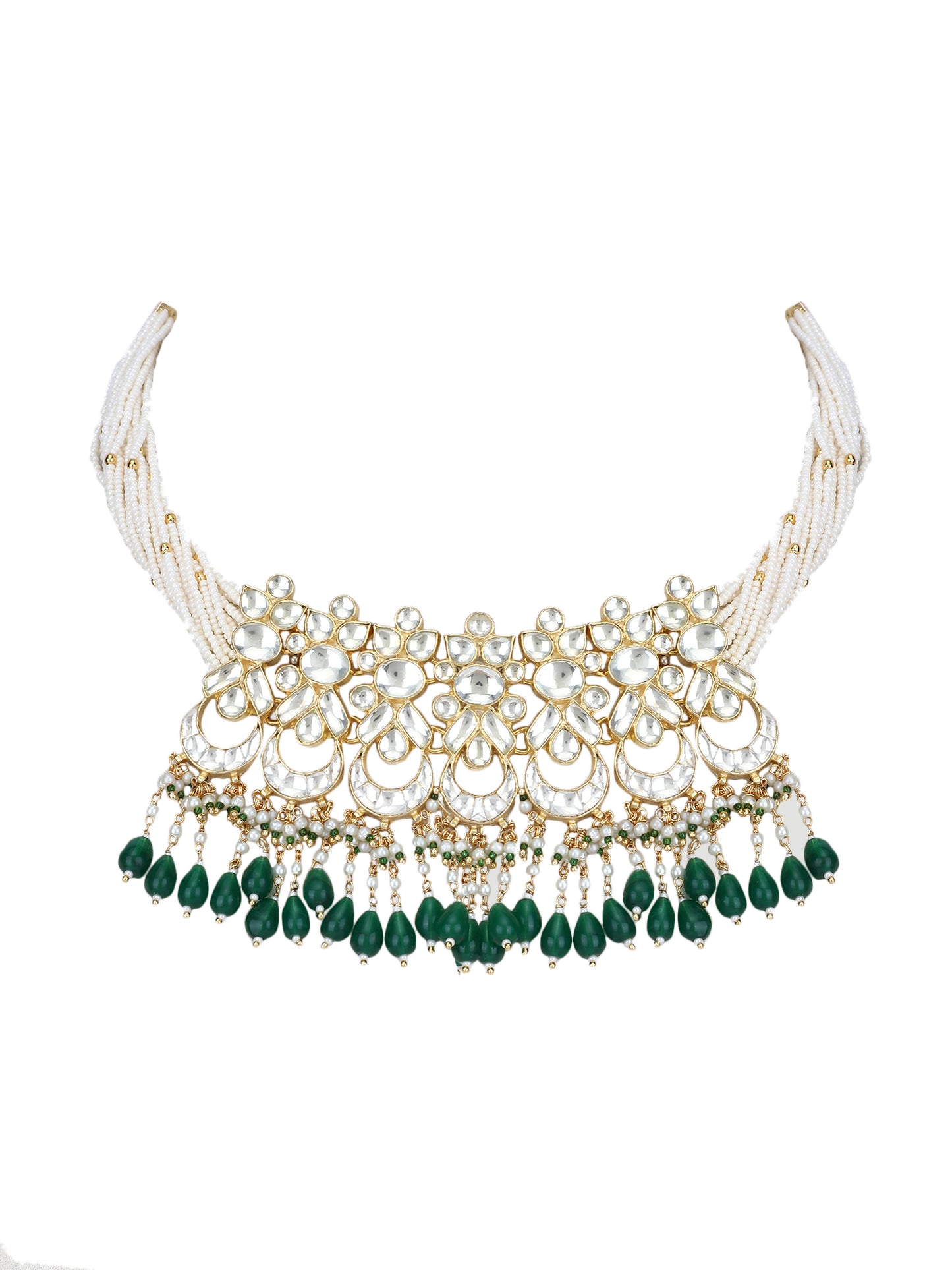 22KT gold Plated Kundan Classic Green Choker Necklace Set for women and Girls