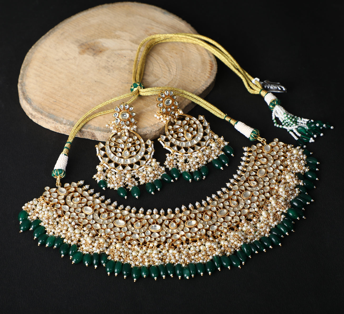 22KT Gold Plated Kundan Classic Green Necklace Set For women and Girls