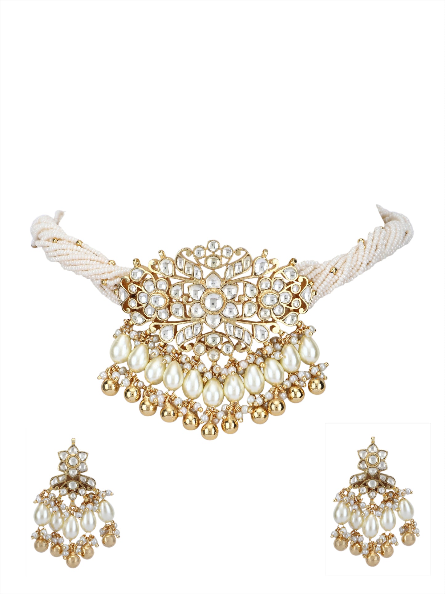 22KT Gold Plated Kundan Classic Gold Choker Necklace Set for women and Girls