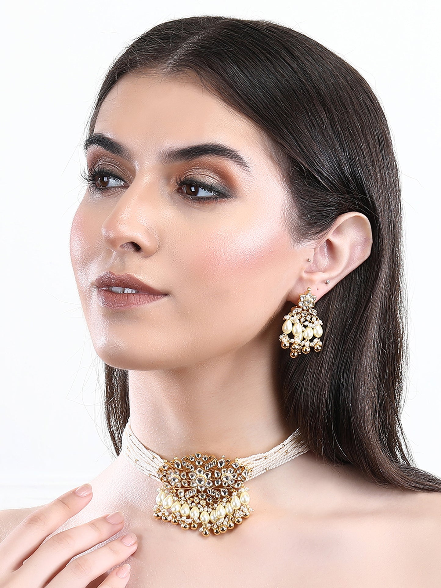 22KT Gold Plated Kundan Gold Choker Necklace Set for women and Girls