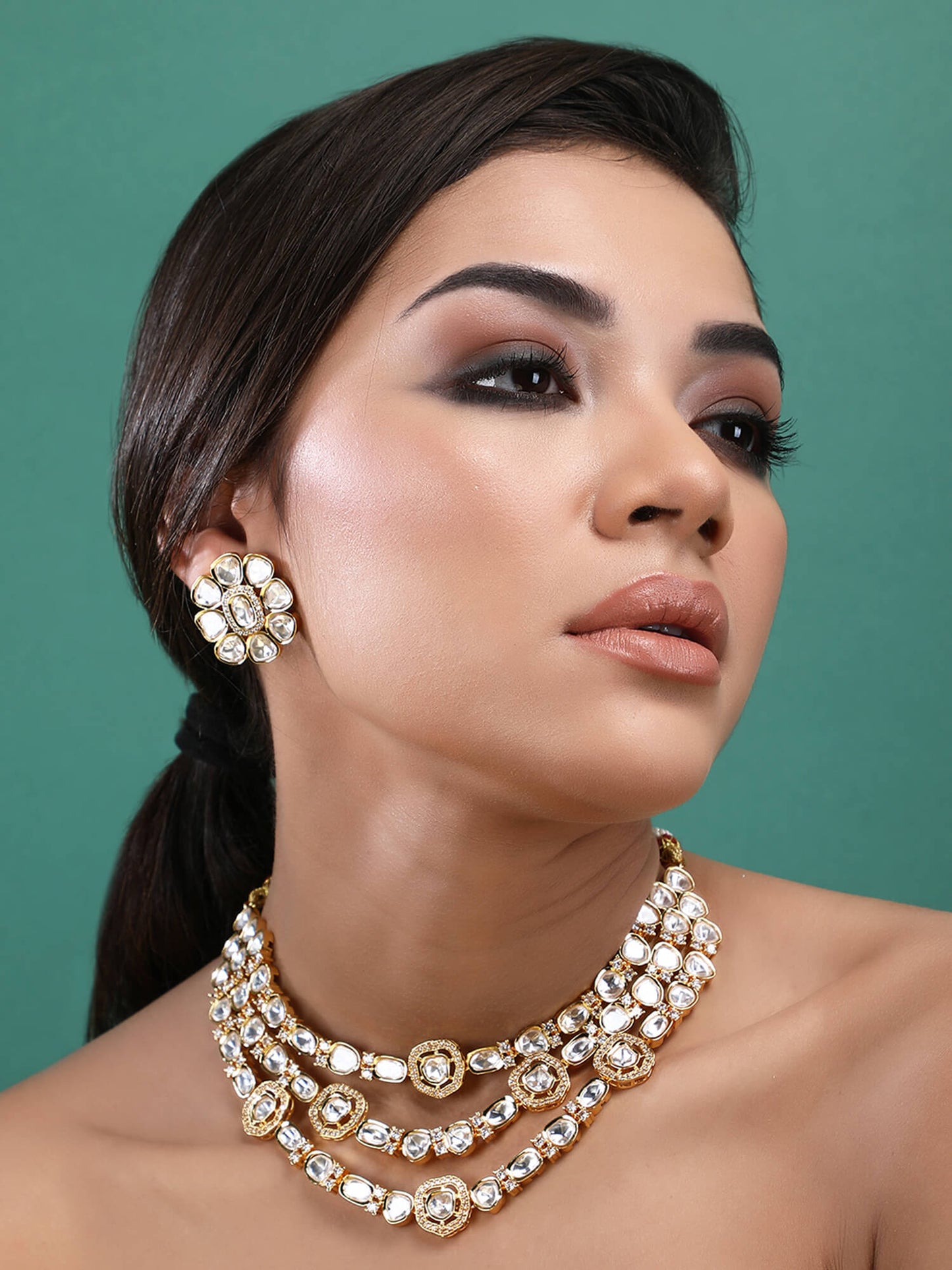 22KT Gold Plated Kundan Classic Necklace Set for girls