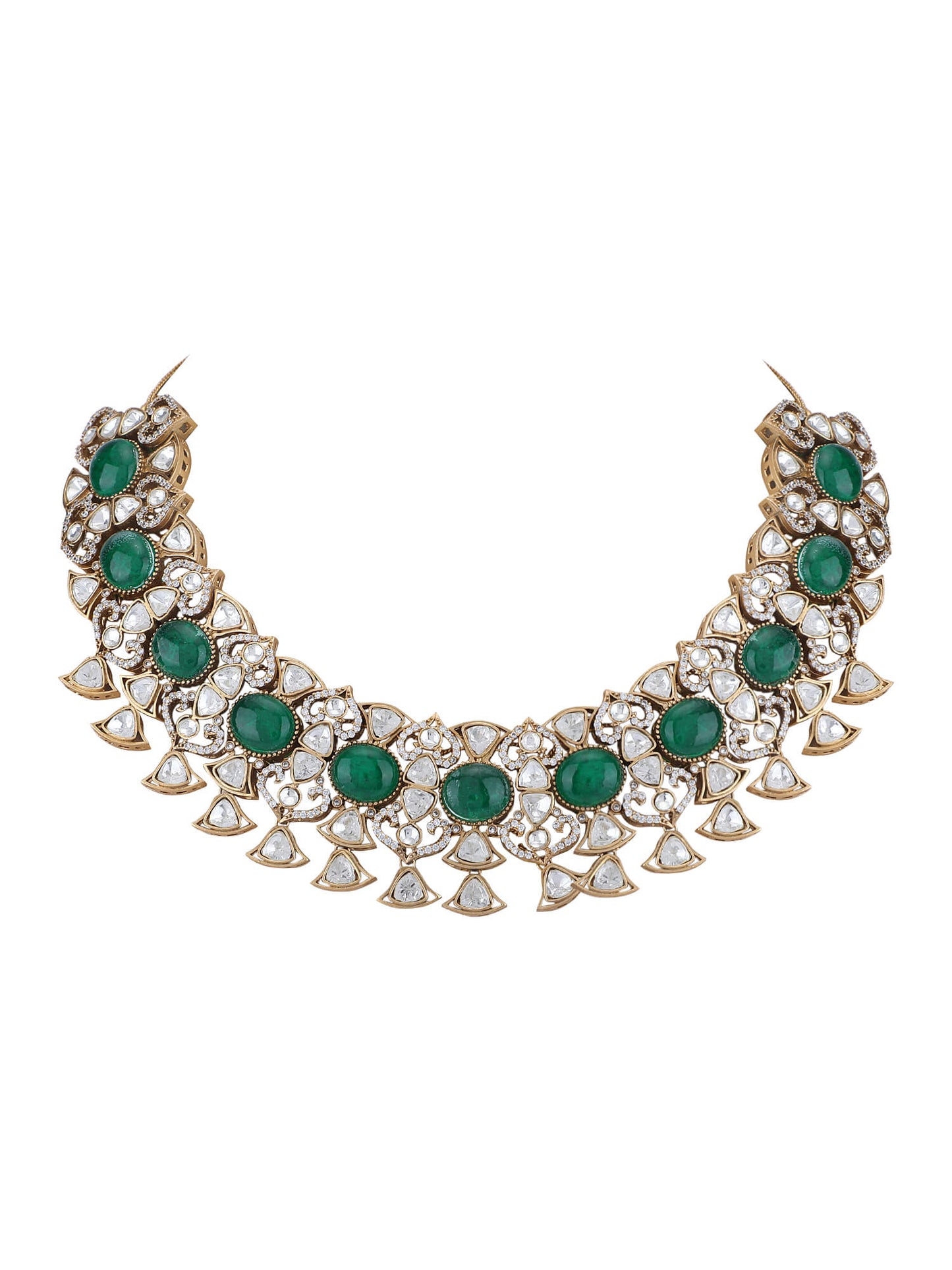 22KT Gold Plated Kundan Classic Green Necklace Set