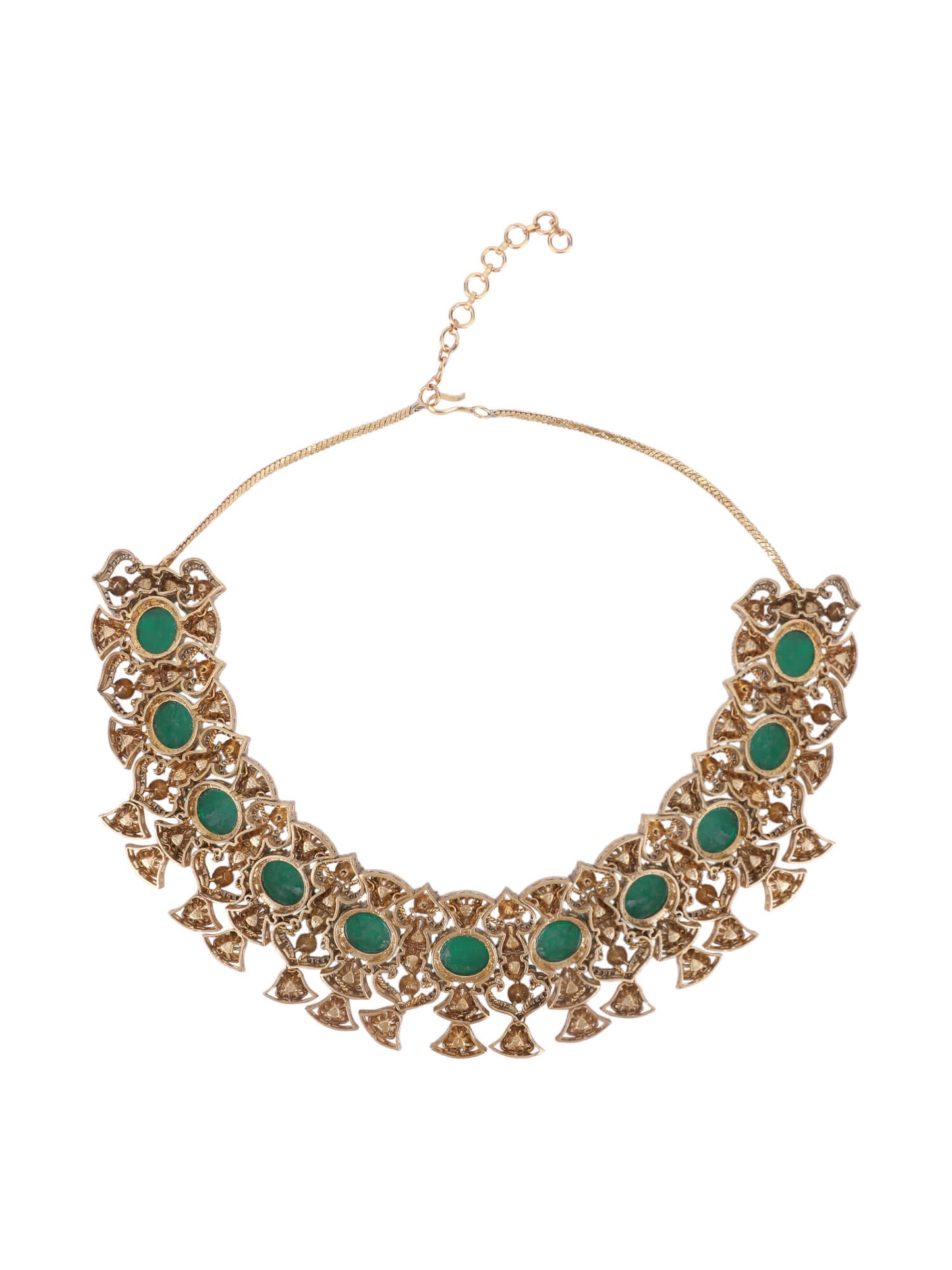 22KT Gold Plated Kundan Classic Green Necklace Set