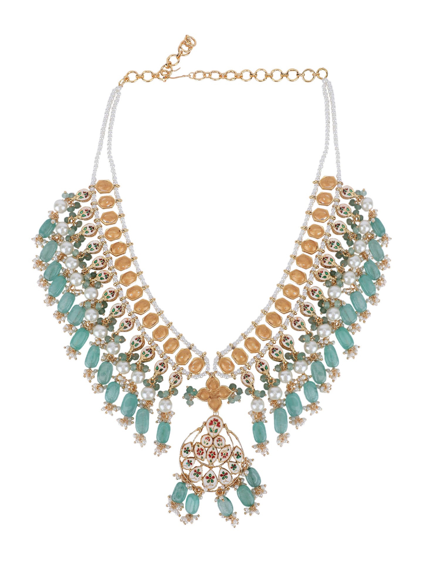 22KT Gold Plated Kundan Blue Beads Necklace Set