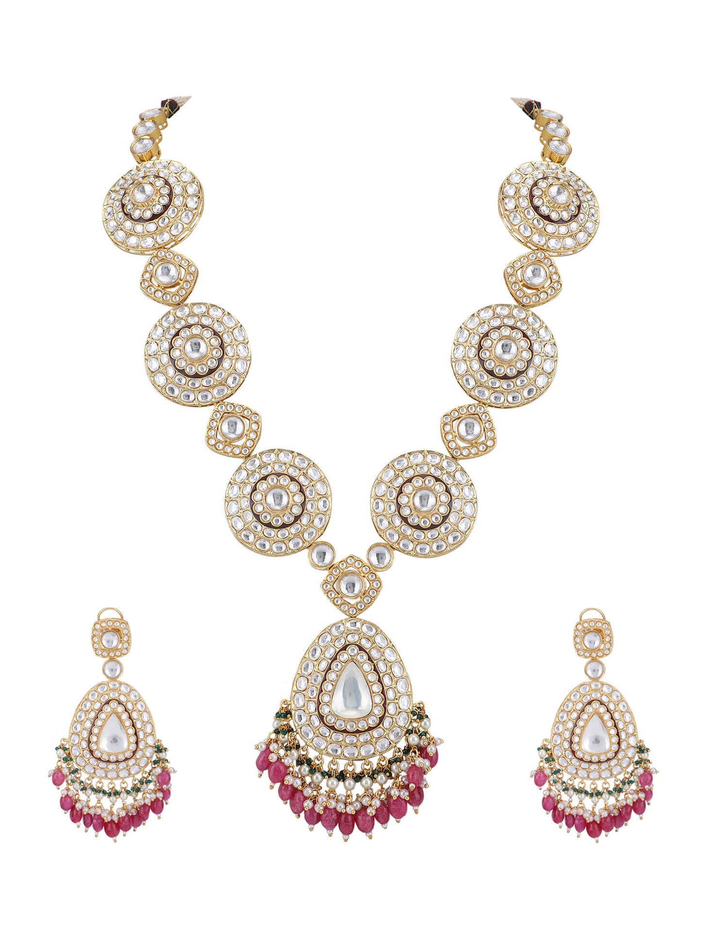 22KT Gold Plated Kundan Classic Red Beads Necklace Set