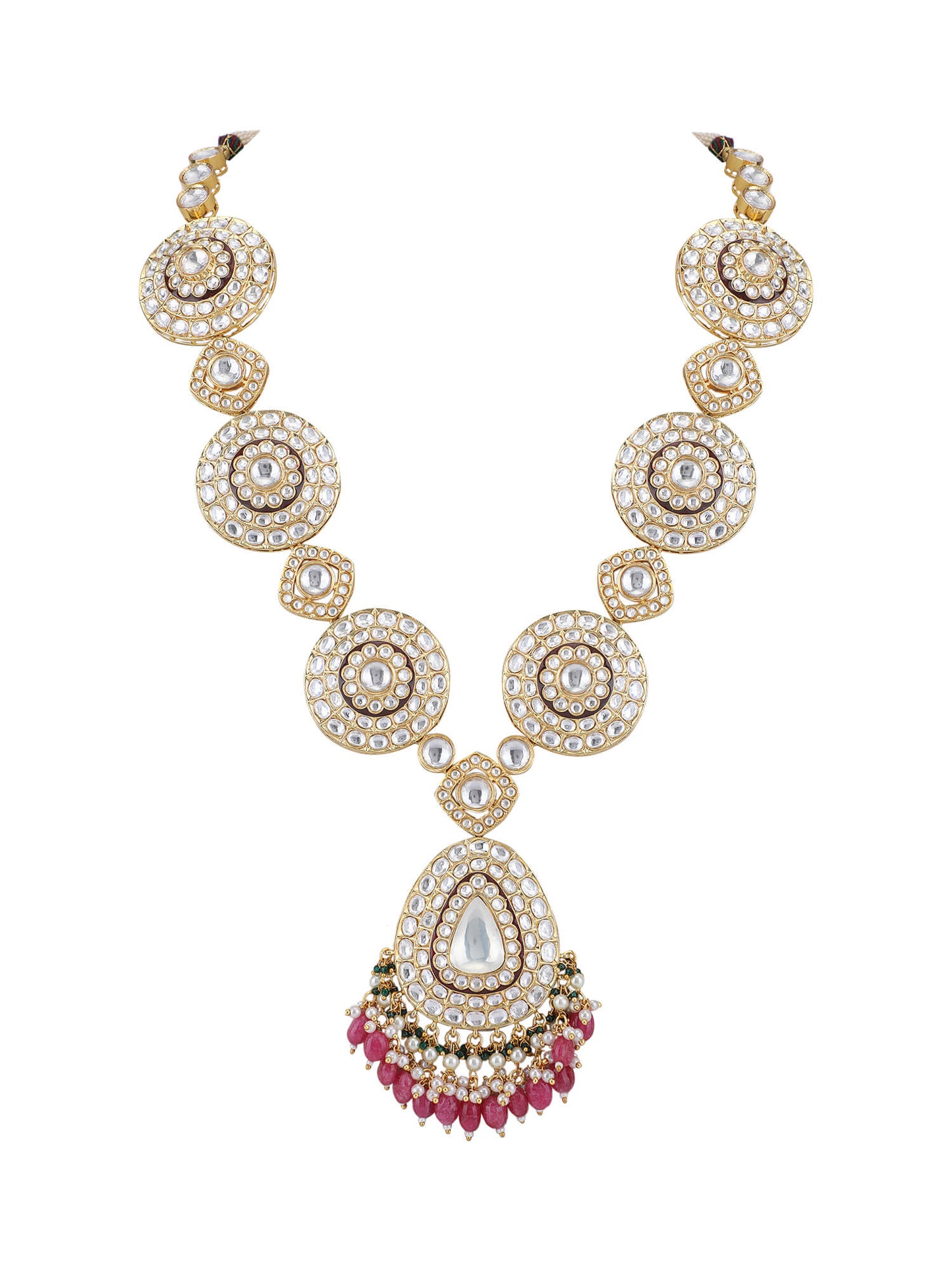 22KT Gold Plated Kundan Classic Red Beads Necklace Set