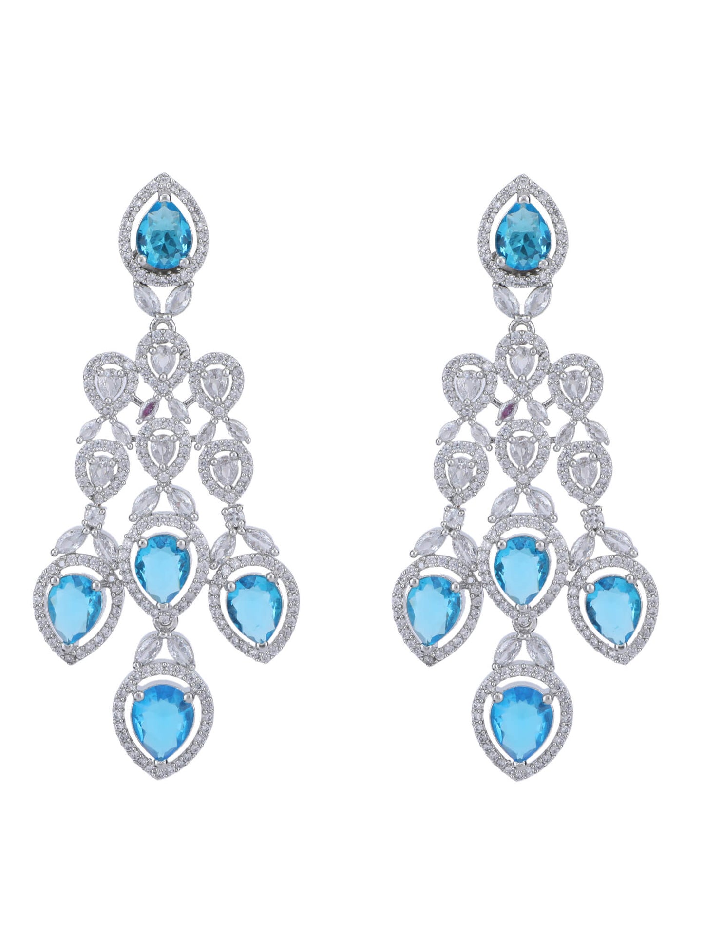 Rhodium Plated American Diamond Zircon Blue Necklace Set