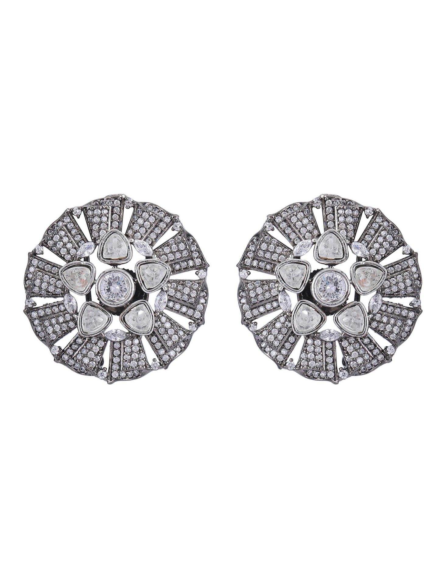 22KT Gold Plated Kundan Classic Grey Studs Earring Set
