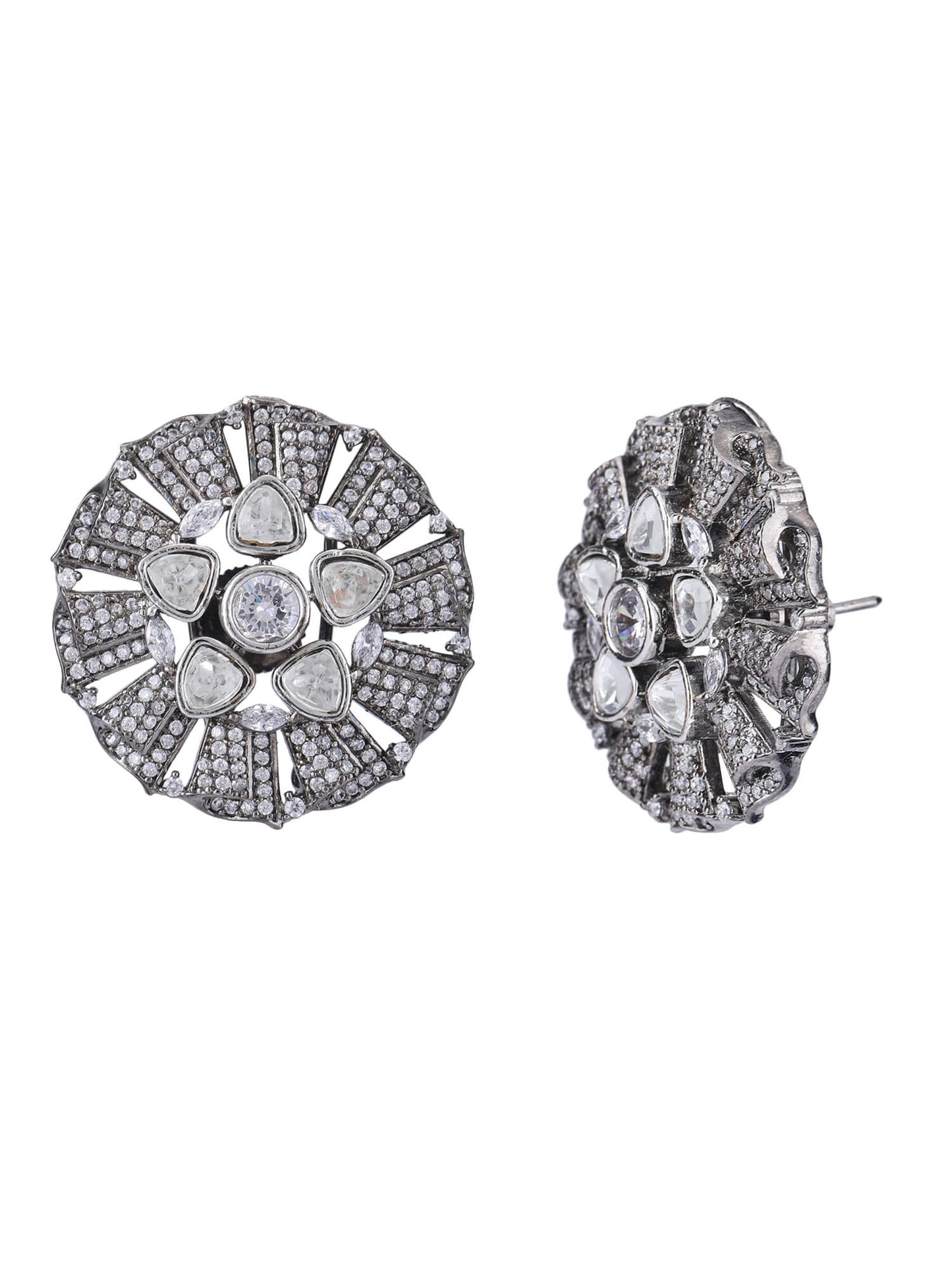 22KT Gold Plated Kundan Classic Grey Studs Earring Set