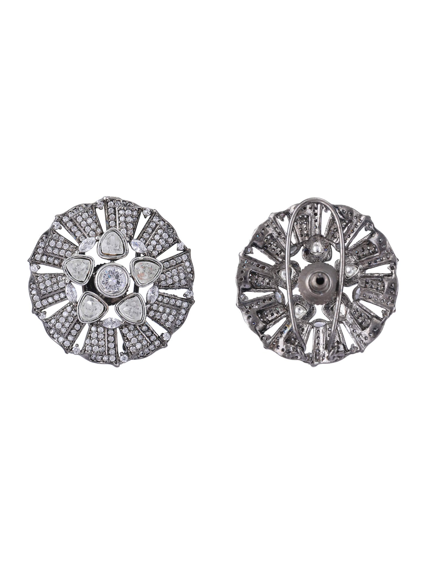 22KT Gold Plated Kundan Classic Grey Studs Earring Set