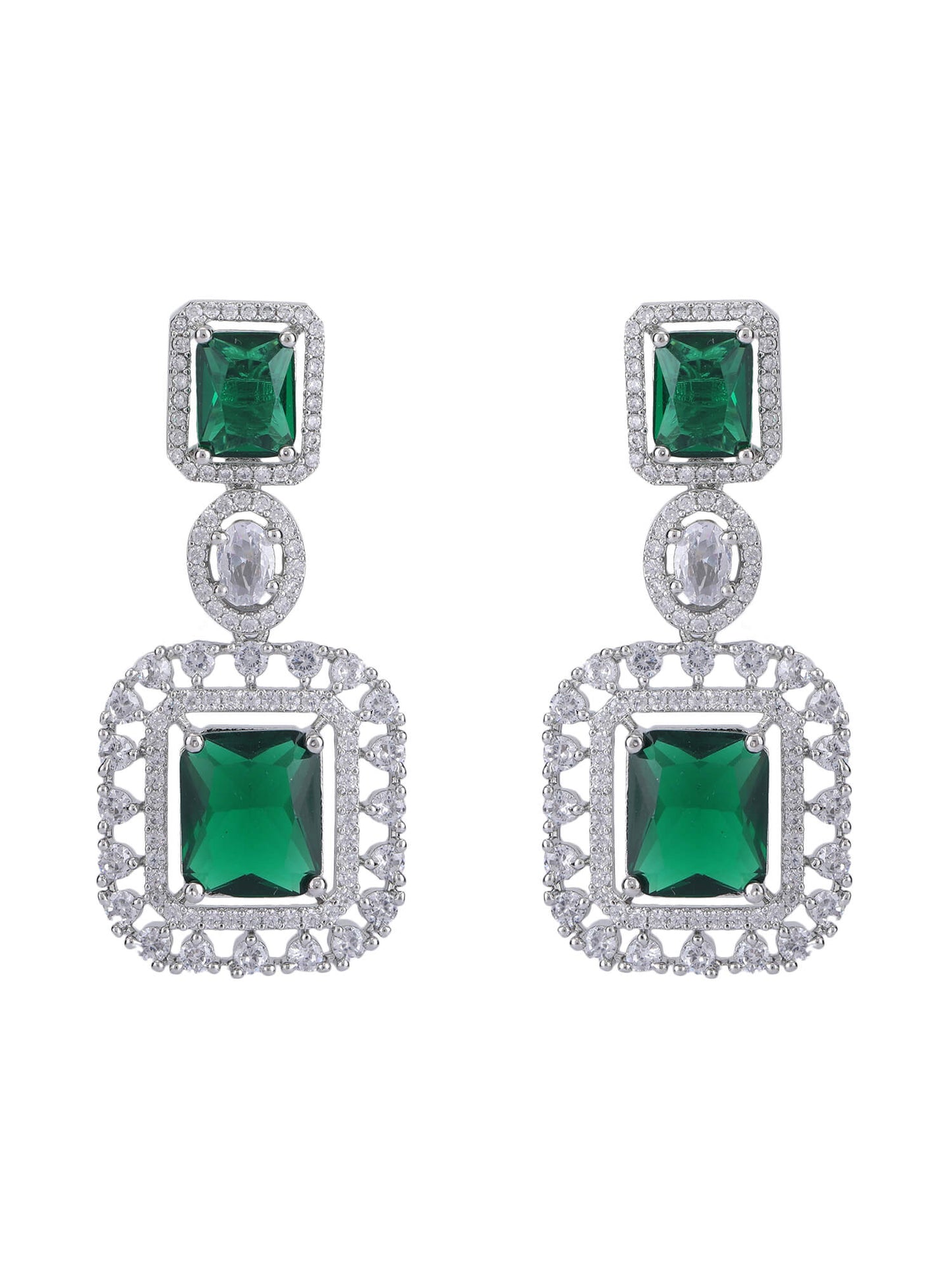 Rhodium Plated American Diamond zircon Green Necklace Set