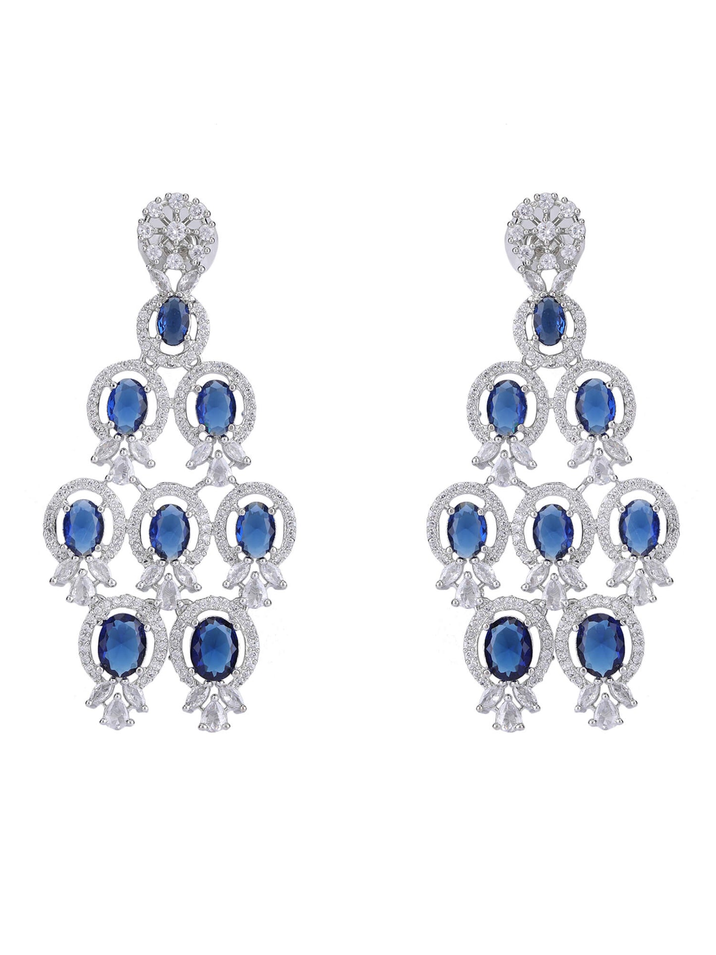 Rhodium Plated American Diamond Zircon Blue Necklace Set