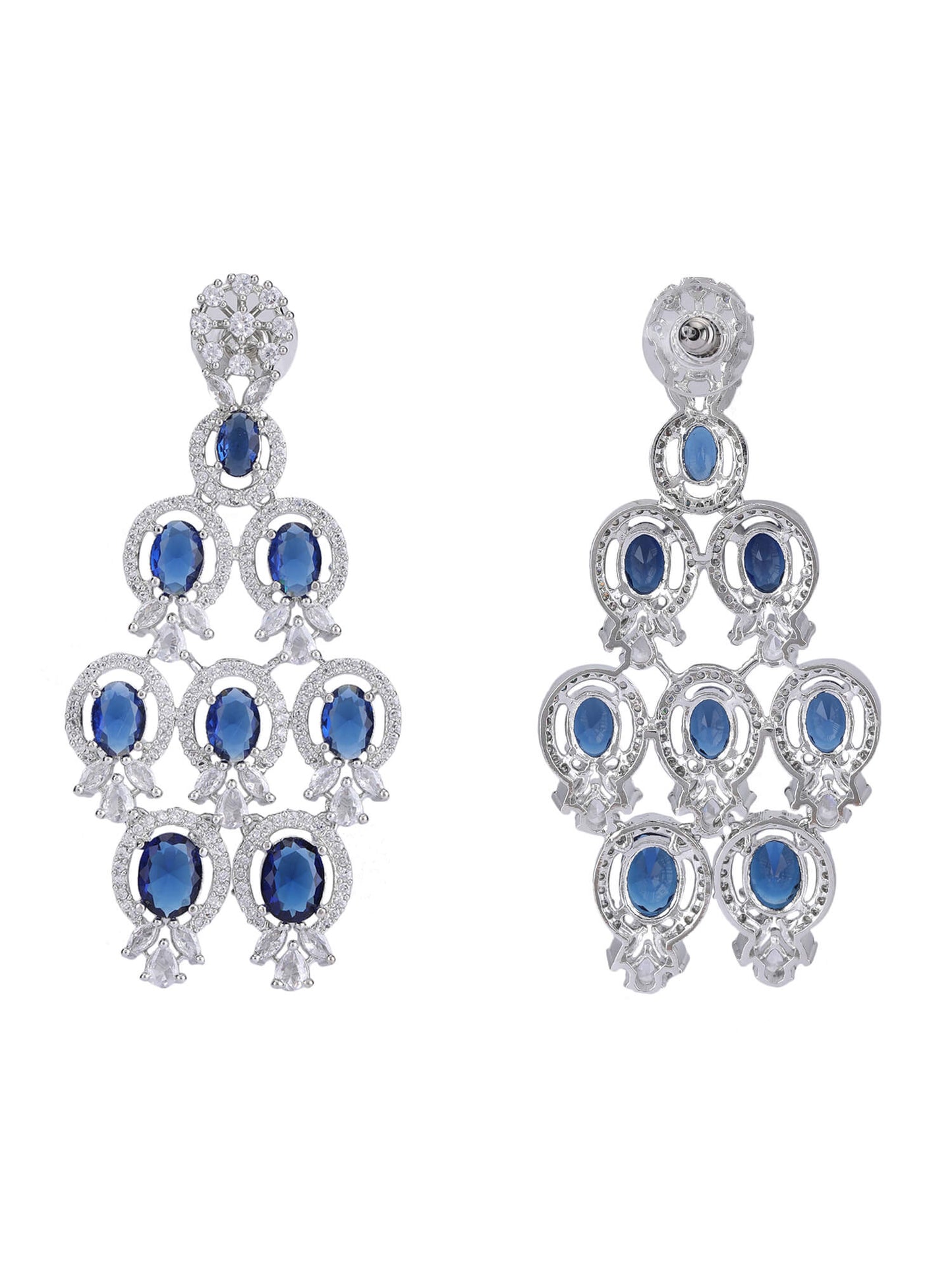 Rhodium Plated American Diamond Zircon Blue Necklace Set