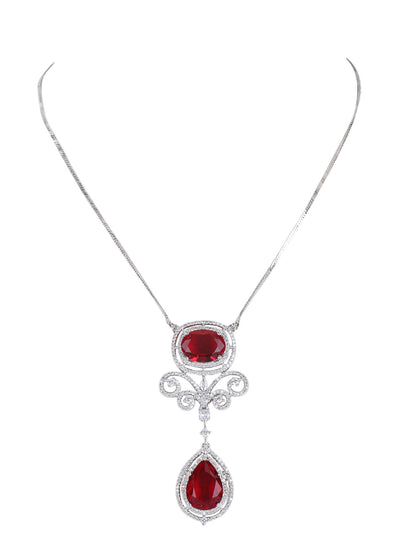 Rhodium Plated American Diamond Zircon Red Necklace set
