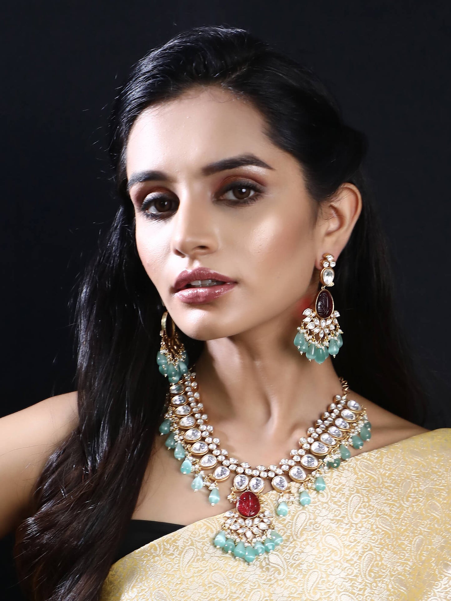 22KT Gold Plated Kundan Red Necklace Set