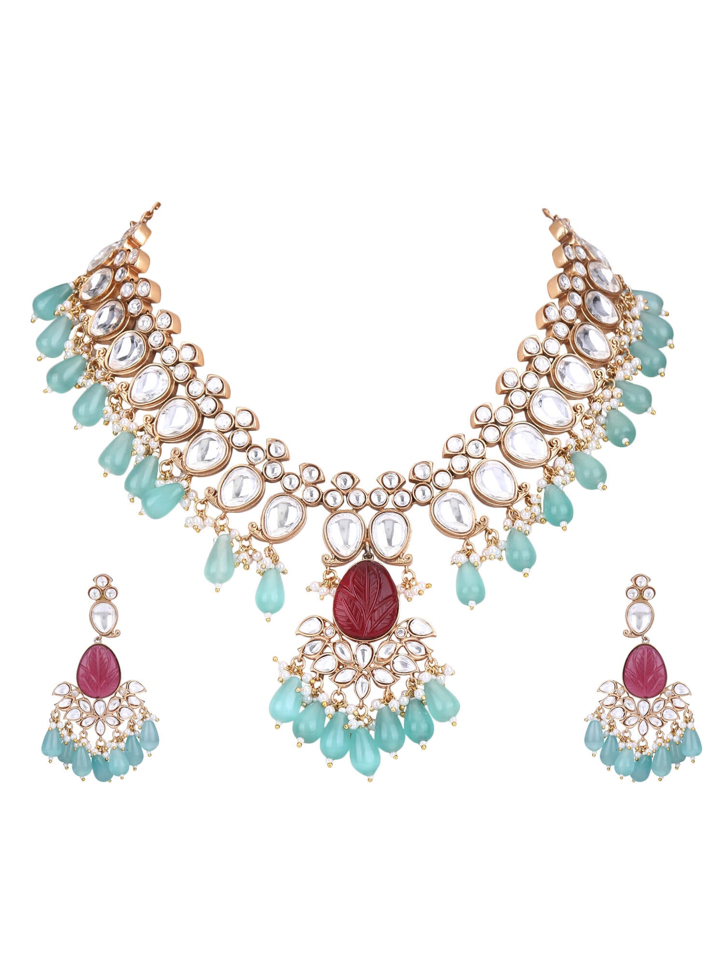 22KT Gold Plated Kundan Red Necklace Set