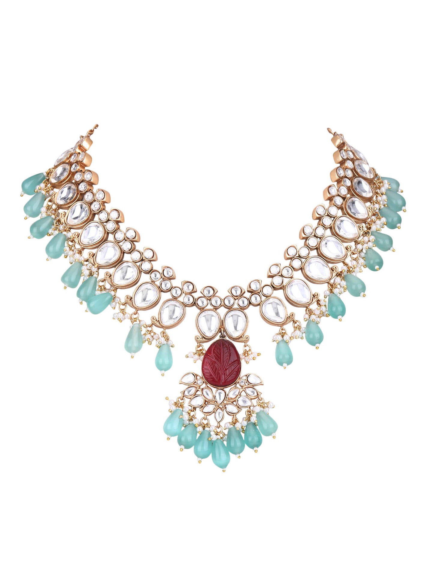 22KT Gold Plated Kundan Red Necklace Set