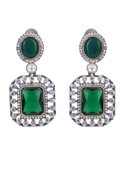 Rhodium Plated American Diamond Zircon Green Necklace Set