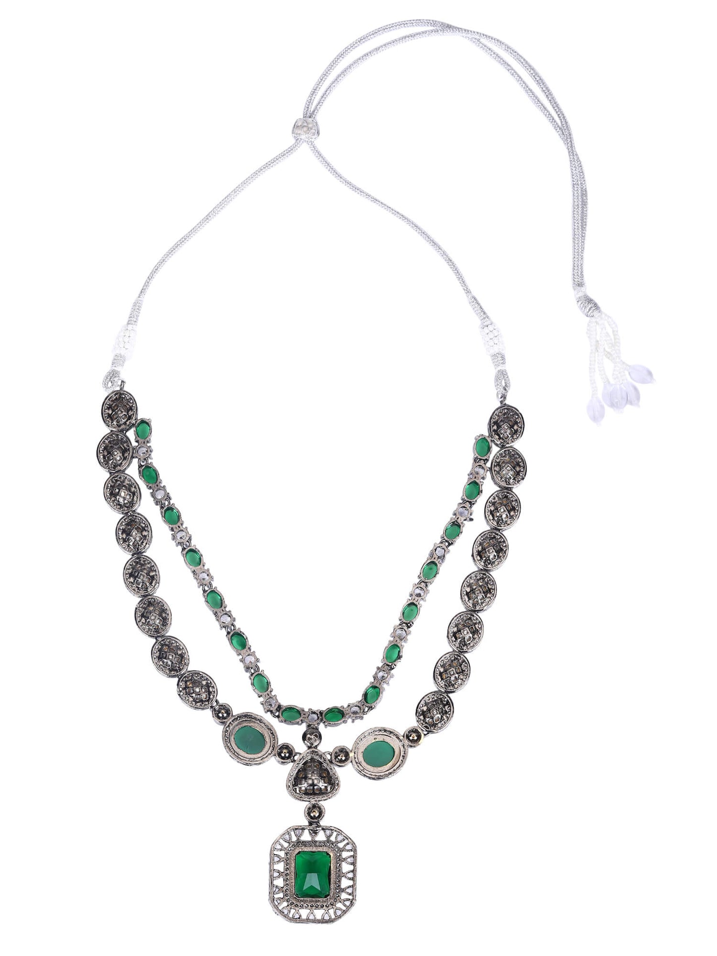 Rhodium Plated American Diamond Zircon Green Necklace Set