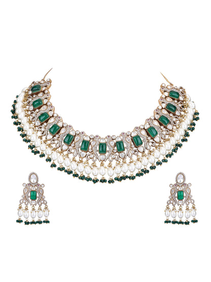 22KT Gold Plated Kundan Green Necklace Set