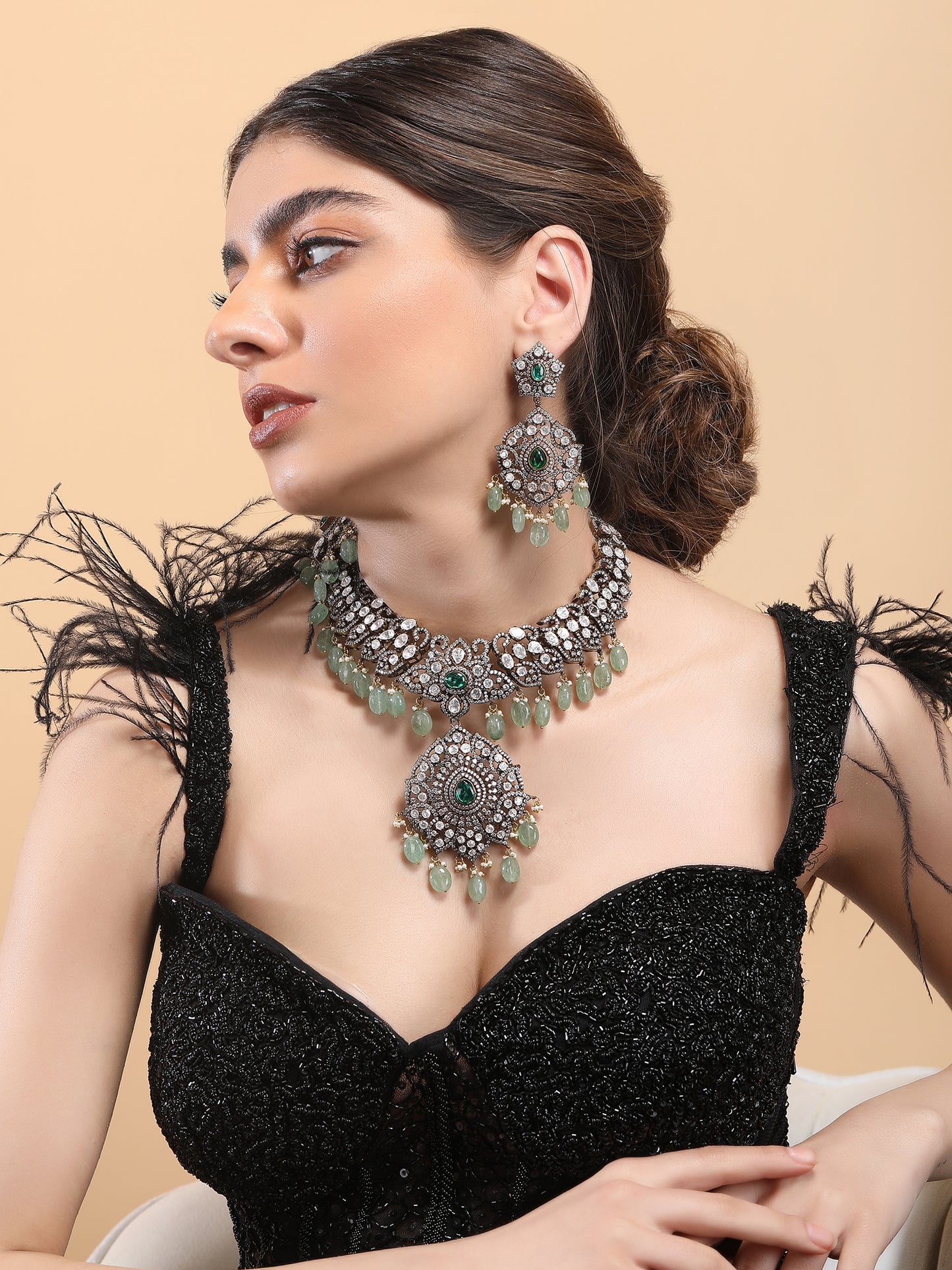 Rhodium Plated American Diamond Zircon Necklace Set