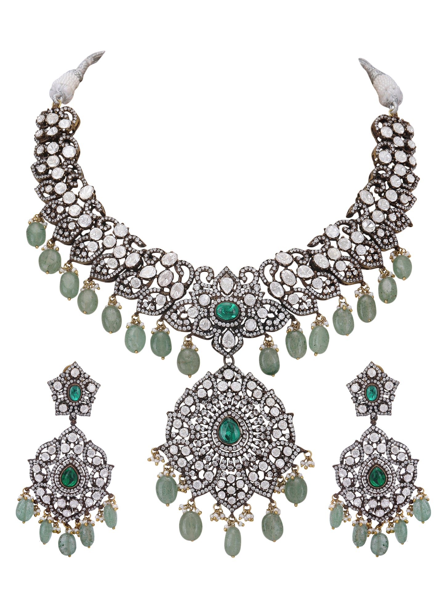 Rhodium Plated American Diamond Zircon Necklace Set