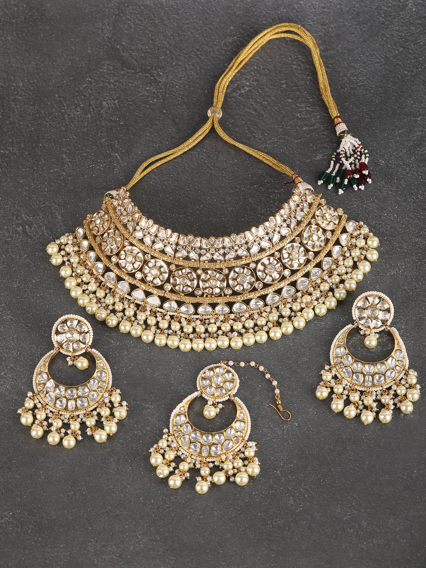 Bridal Necklace Set With Gold Jades & Pearls