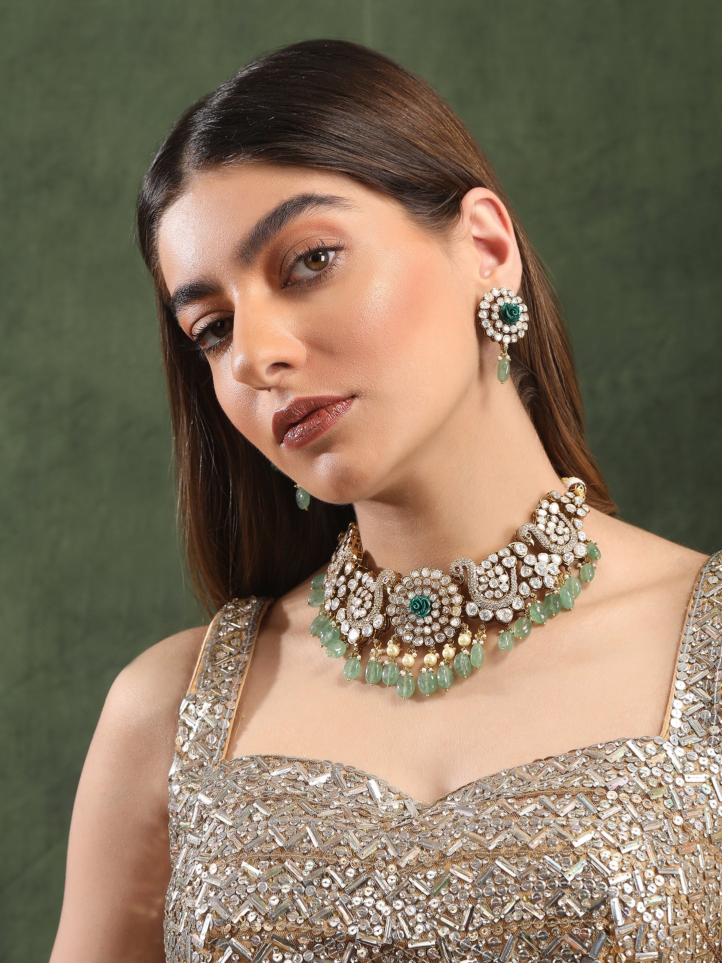 Victorian finish Green Necklace Set