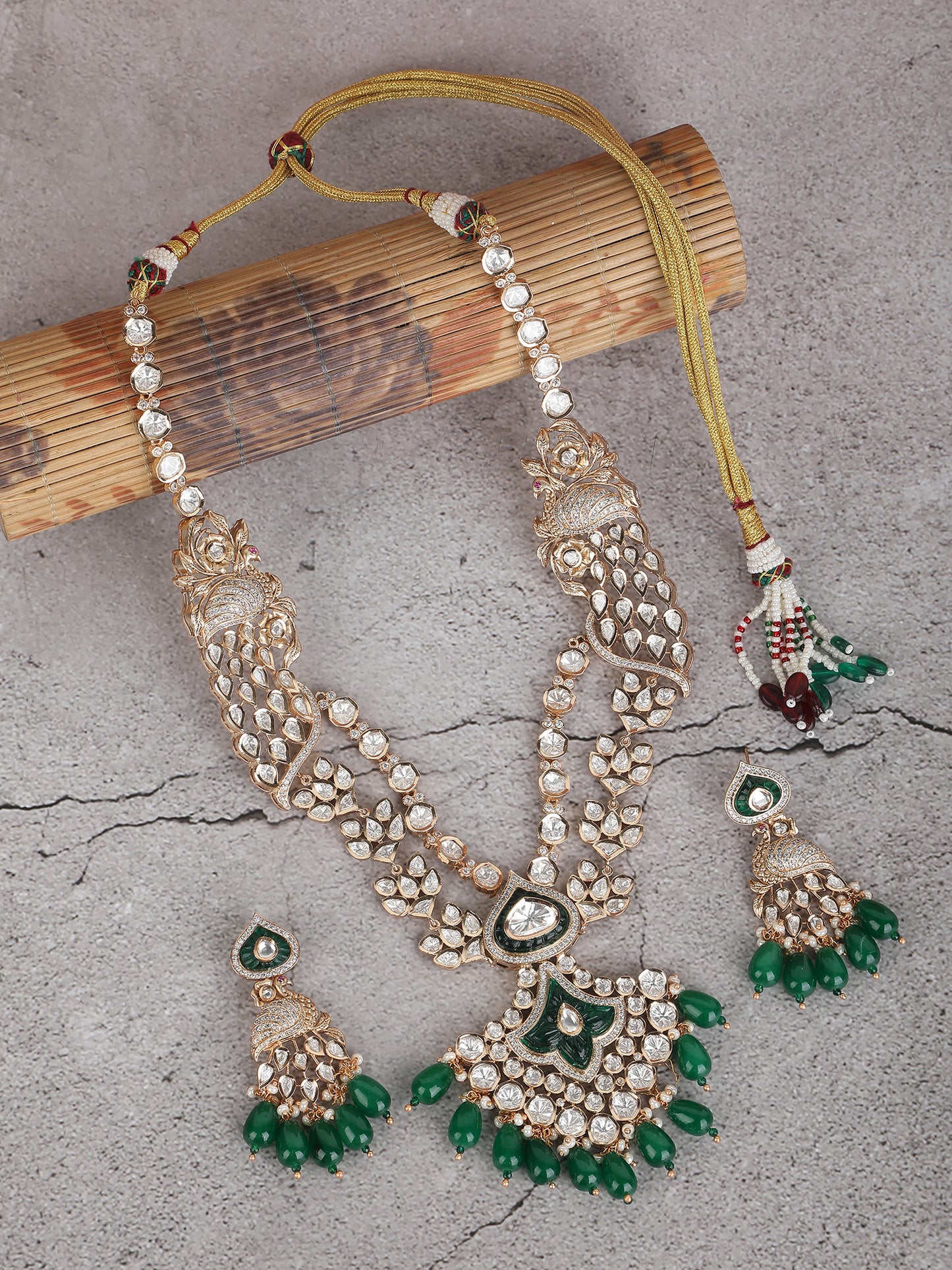 Polki & Green Jade Tumbles Bridal Necklace Set