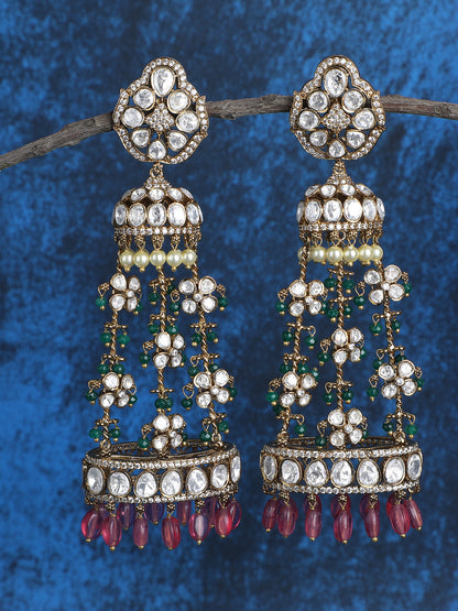Multi Coloured Polki Jhumka Earrings