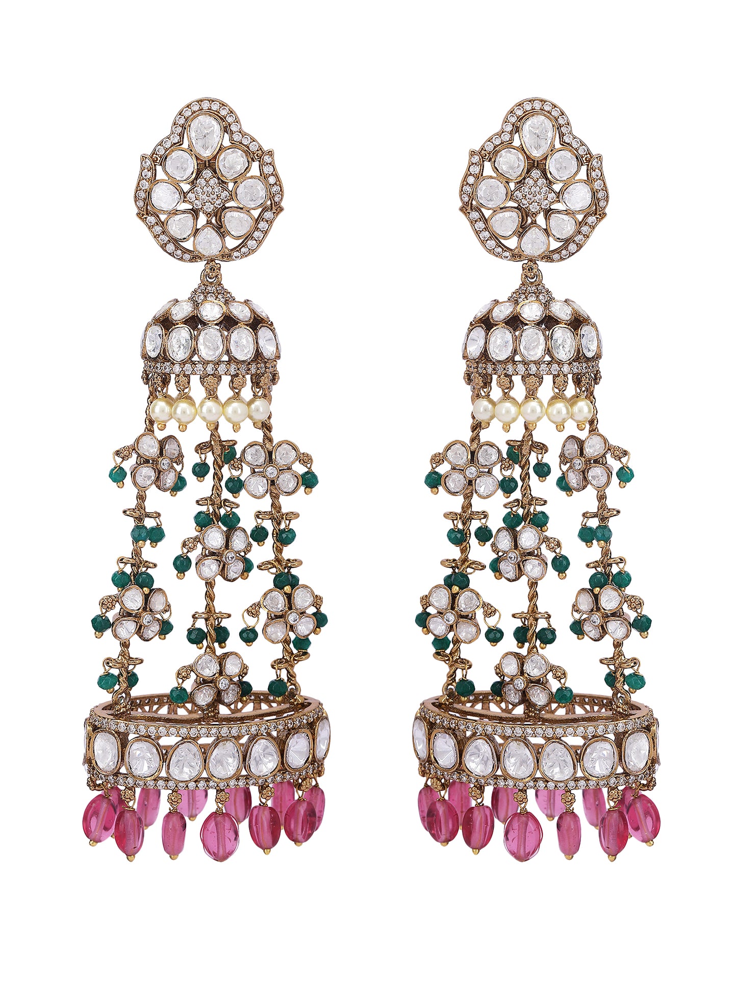 Multi Coloured Polki Jhumka Earrings