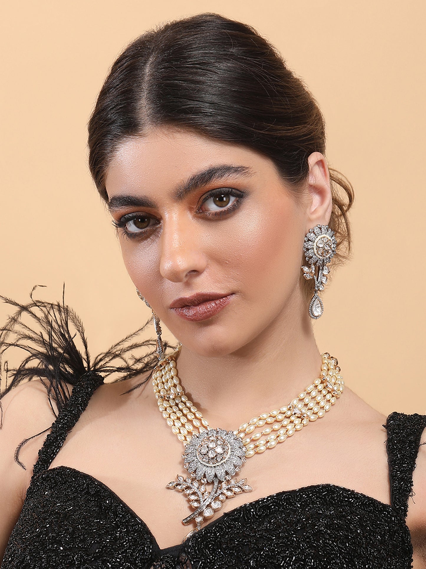 White Plated Kundan Polki Necklace Set