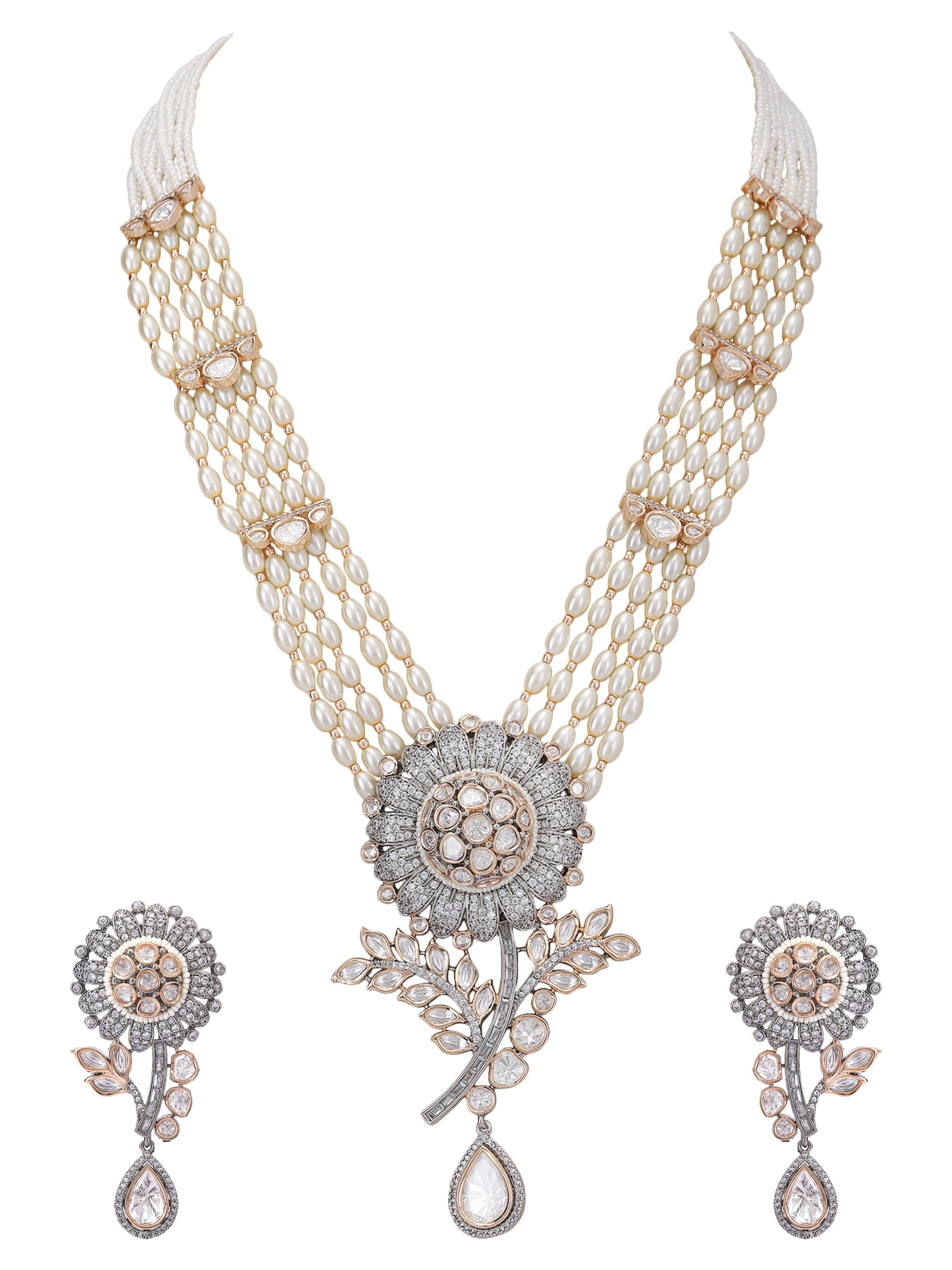 White Plated Kundan Polki Necklace Set