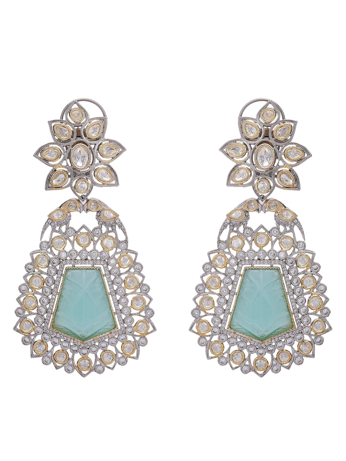 Green & Golden Classic Polki Earrings