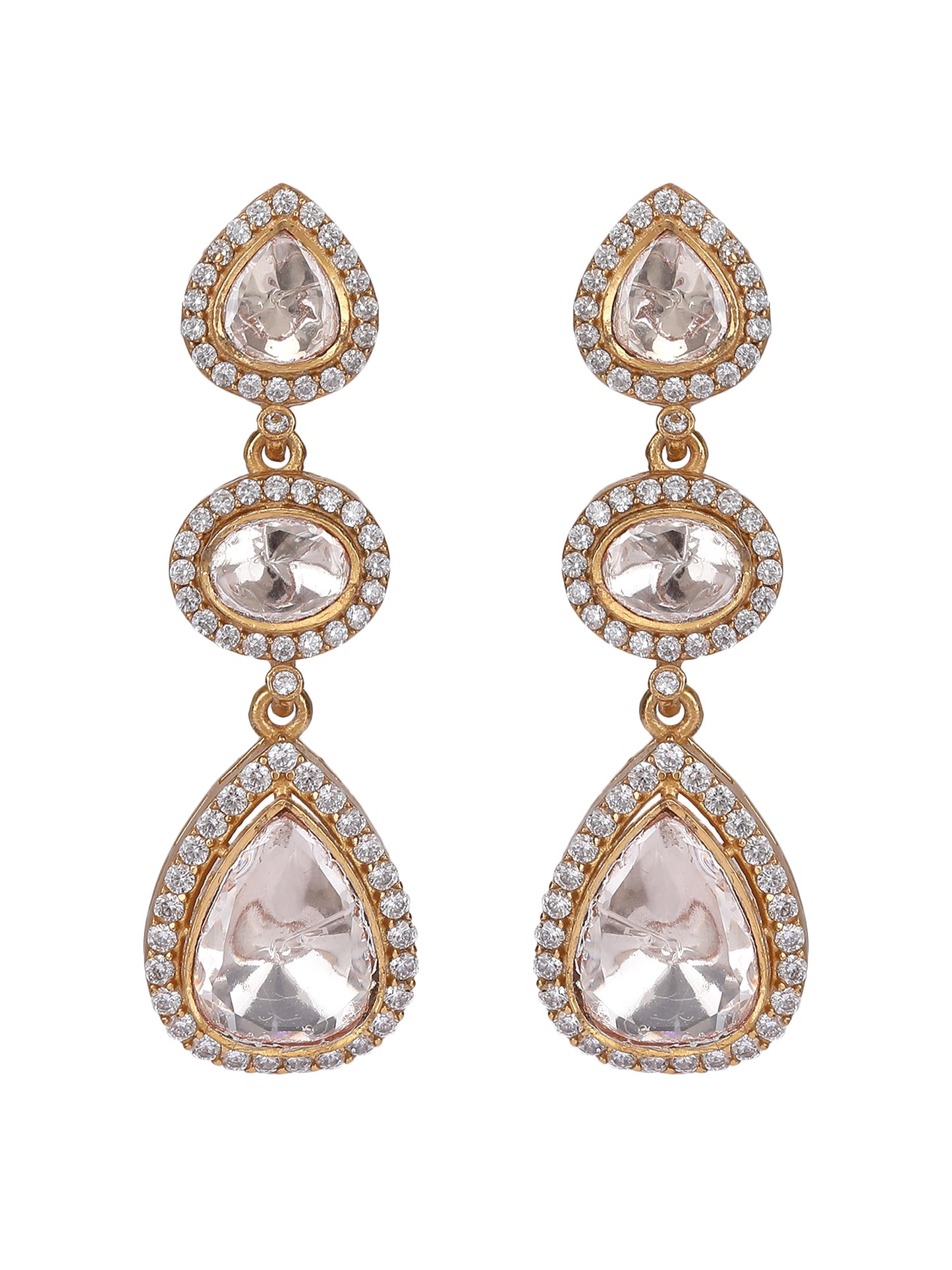 Gold-Plated Zircon Stoned Teardrop Drop Earring