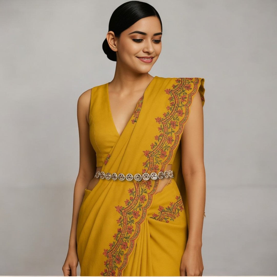 Gold Finish Polki & Pearls Waist Belt