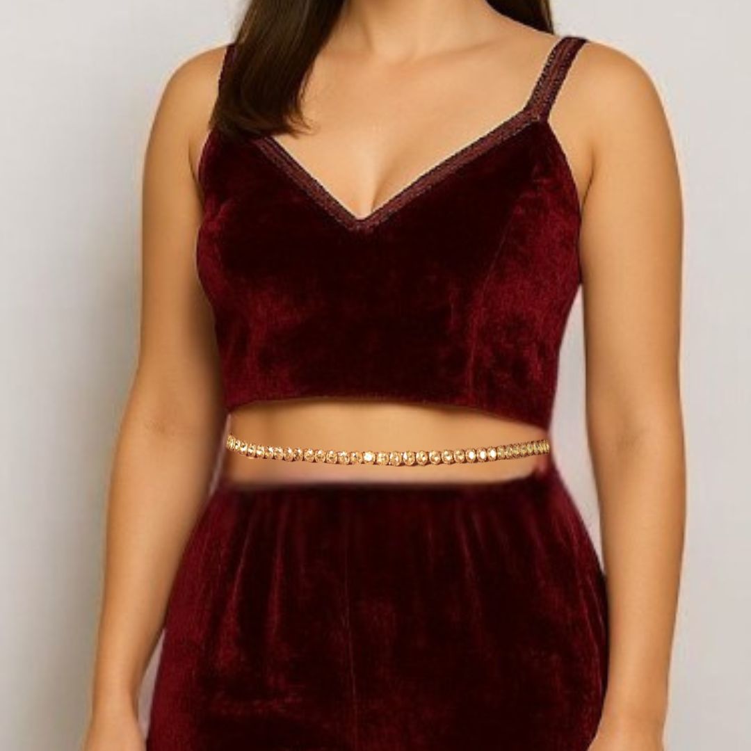 Gold Crystal Waist Belt With Charm