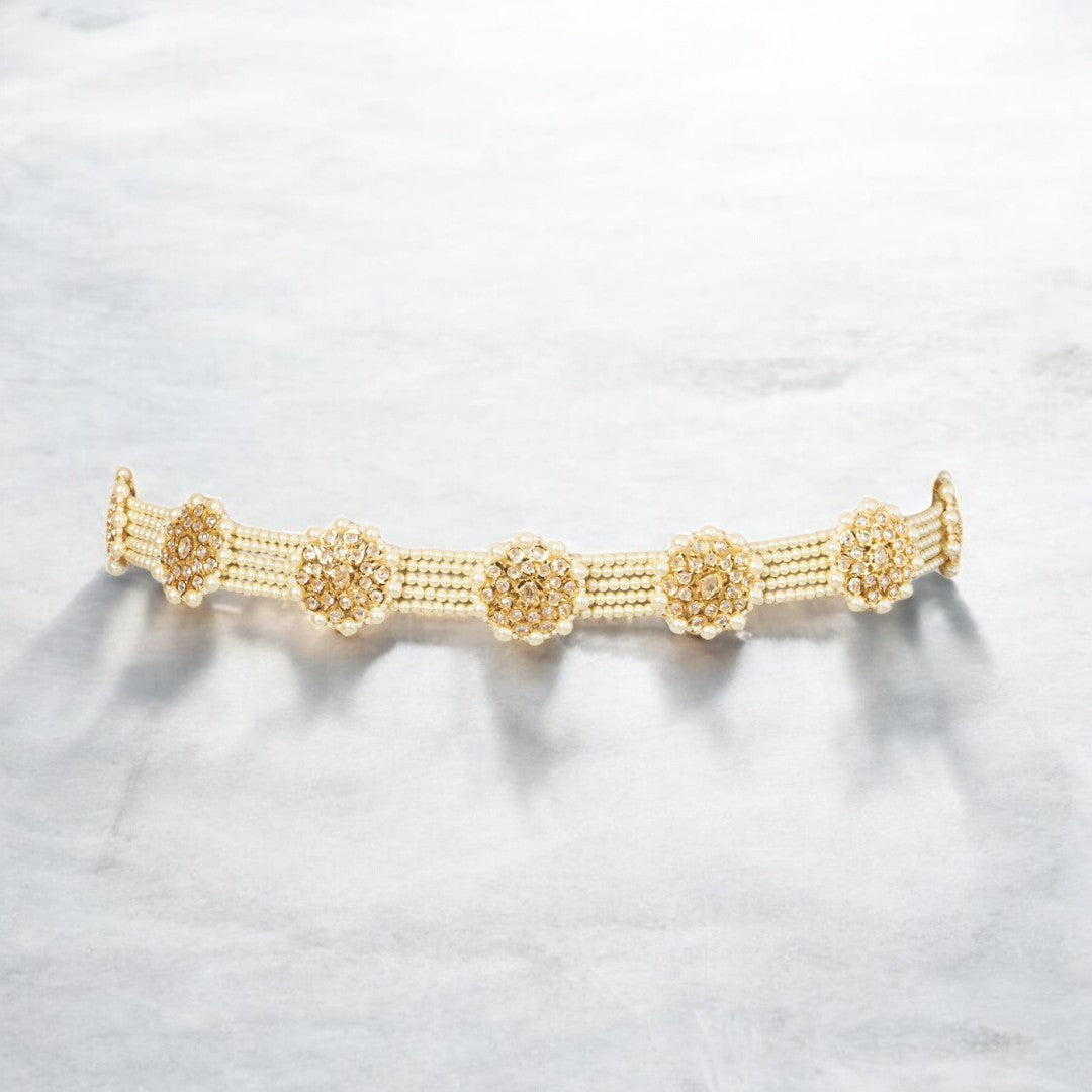 Gold Plated Kundan Polki Waist Belt with Floral Detailing