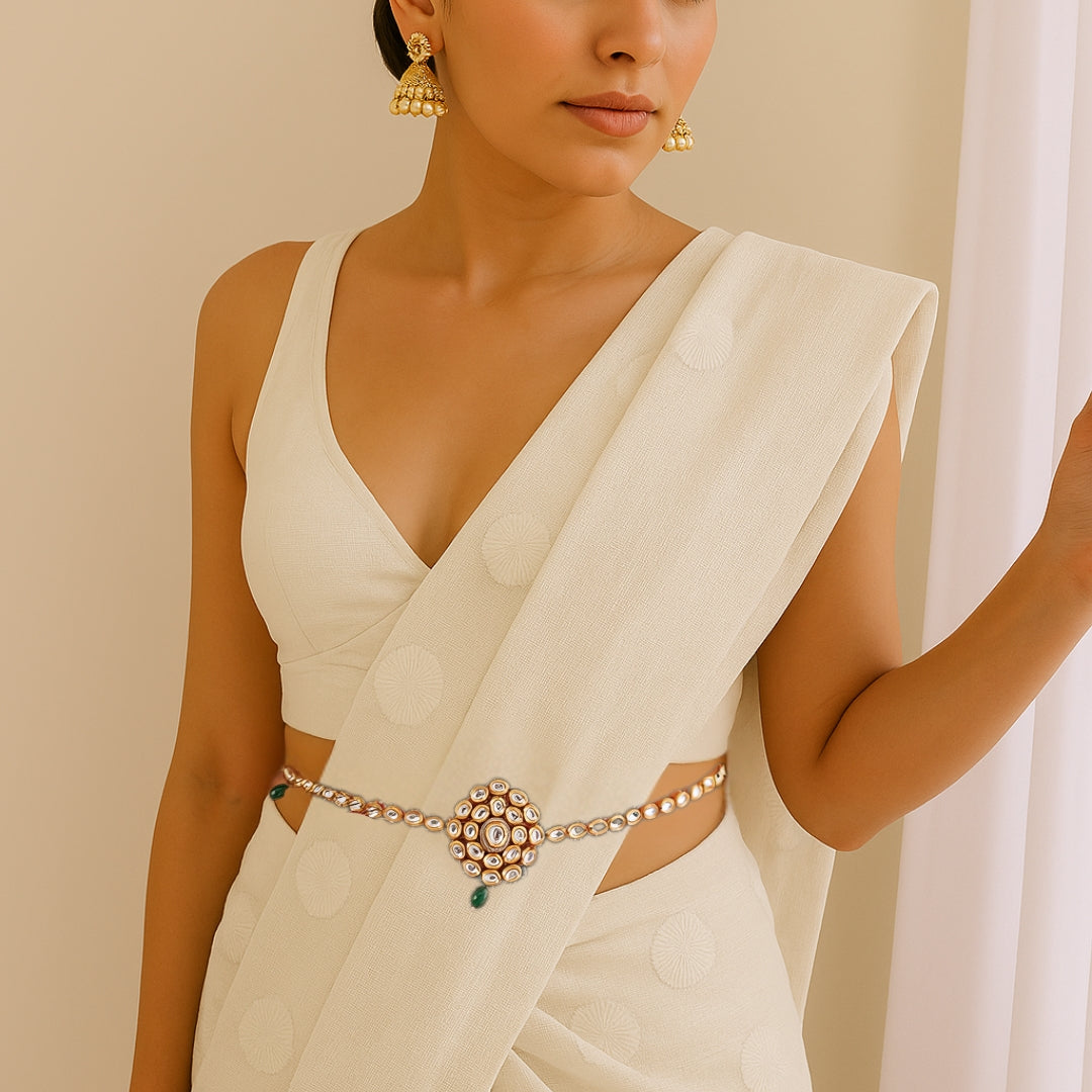 Gold Finish Kundan Polki Waist Belt
