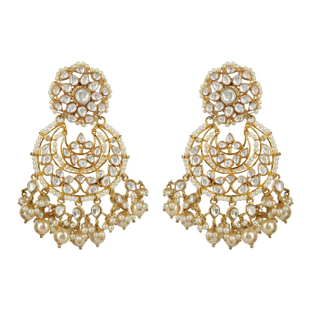 Queenly Gold Plated Kundan Chandbali Earring