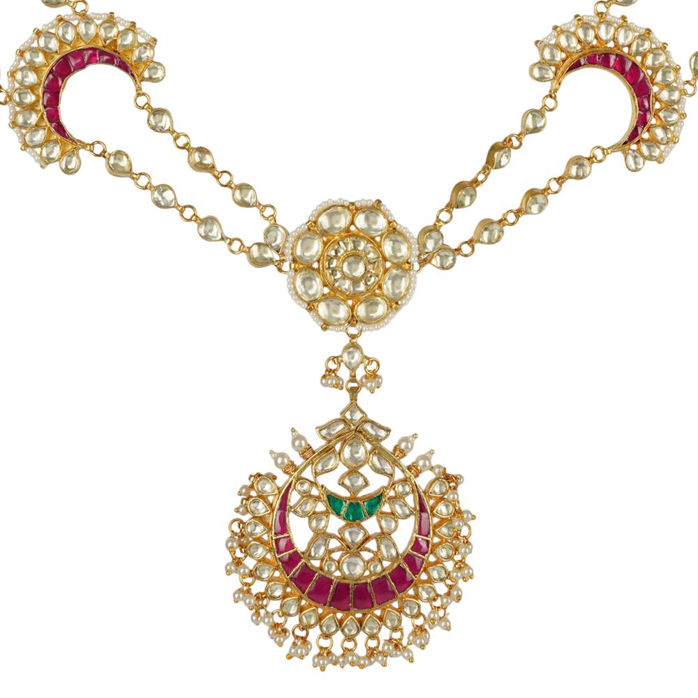 Gold-Plated Kundan & Pearl Matha Patti – Bridal Headpiece