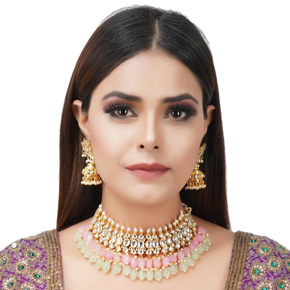 Elegant Kundan Necklace Set 22KT Gold Plated