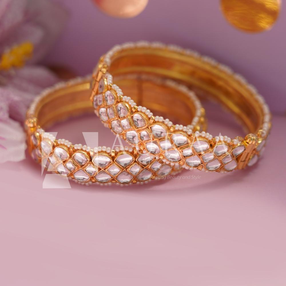 Gold Plated Kundan Bracelet Set