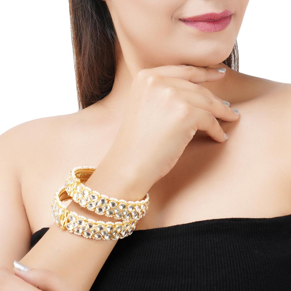 Buy 22KT Gold Plated Kundan Bangle Set Online